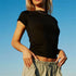 Slim Fit Short Sleeve T-Shirt for Women Casual Basic Crop Top Summer Fashion with O-Neck and Soft Blended Fabric